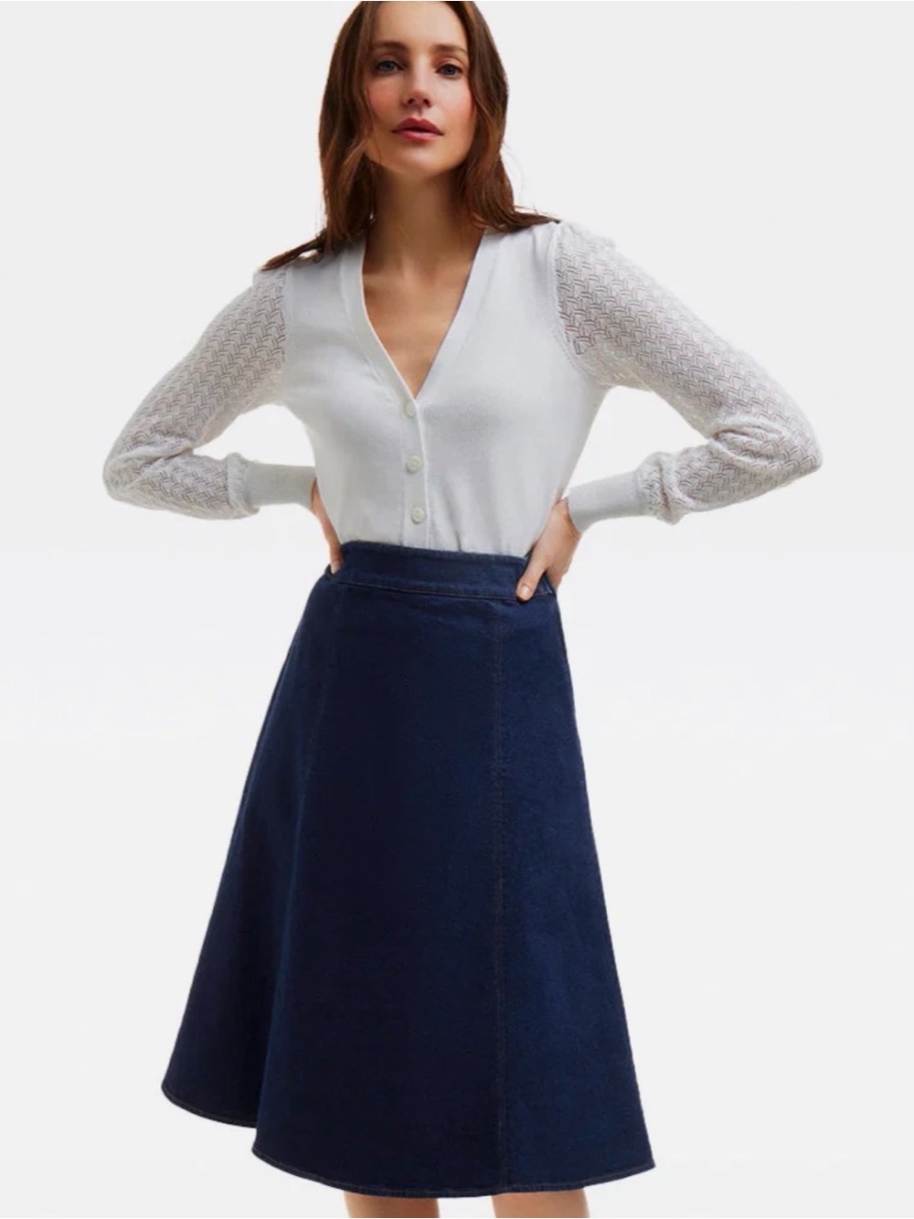 Draper James midi Classic Dark wash Denim midi Skirt